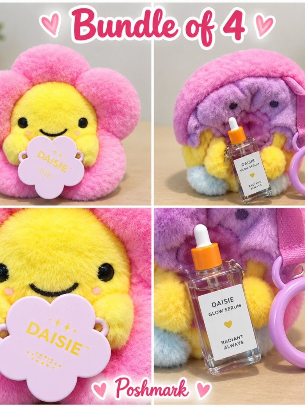 Daisie Plush Flower Bag Charm Keychains Bundel